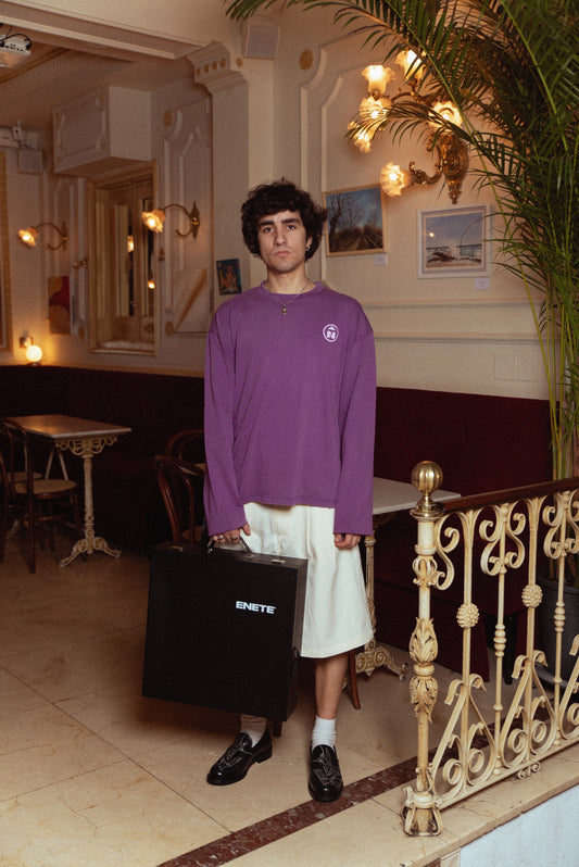 Camiseta Morada Garment Dye ENETE - Feel Your Essence - Long Sleeve - Origen Edition