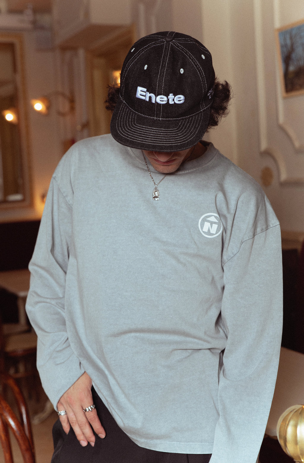 Camiseta Gris Garment Dye ENETE – Feel Your Essence – Long Sleeve - Origen Edition