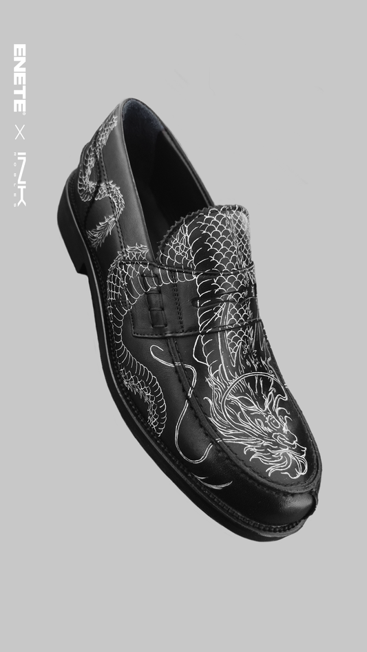 Mocasines Negros ENETE - Tattooed Leather - Edición Dragón