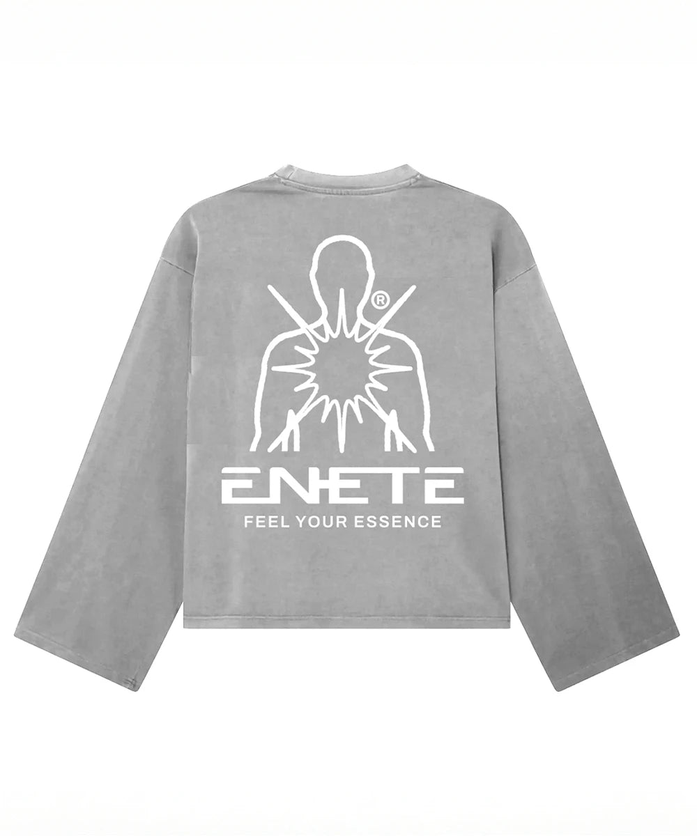 Camiseta Gris Garment Dye ENETE – Feel Your Essence – Long Sleeve - Origen Edition