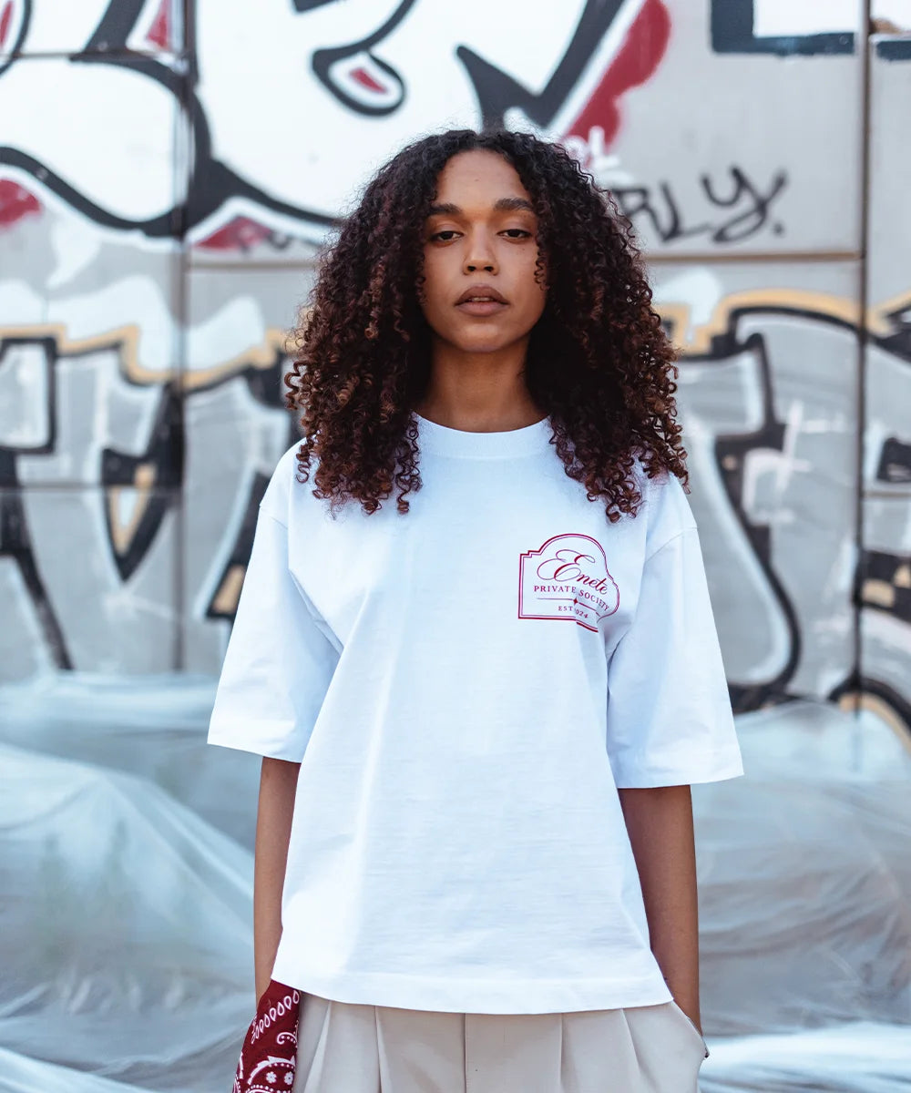 ENETE Private Society - blanca – Short Sleeve Boxy - Daily Garments