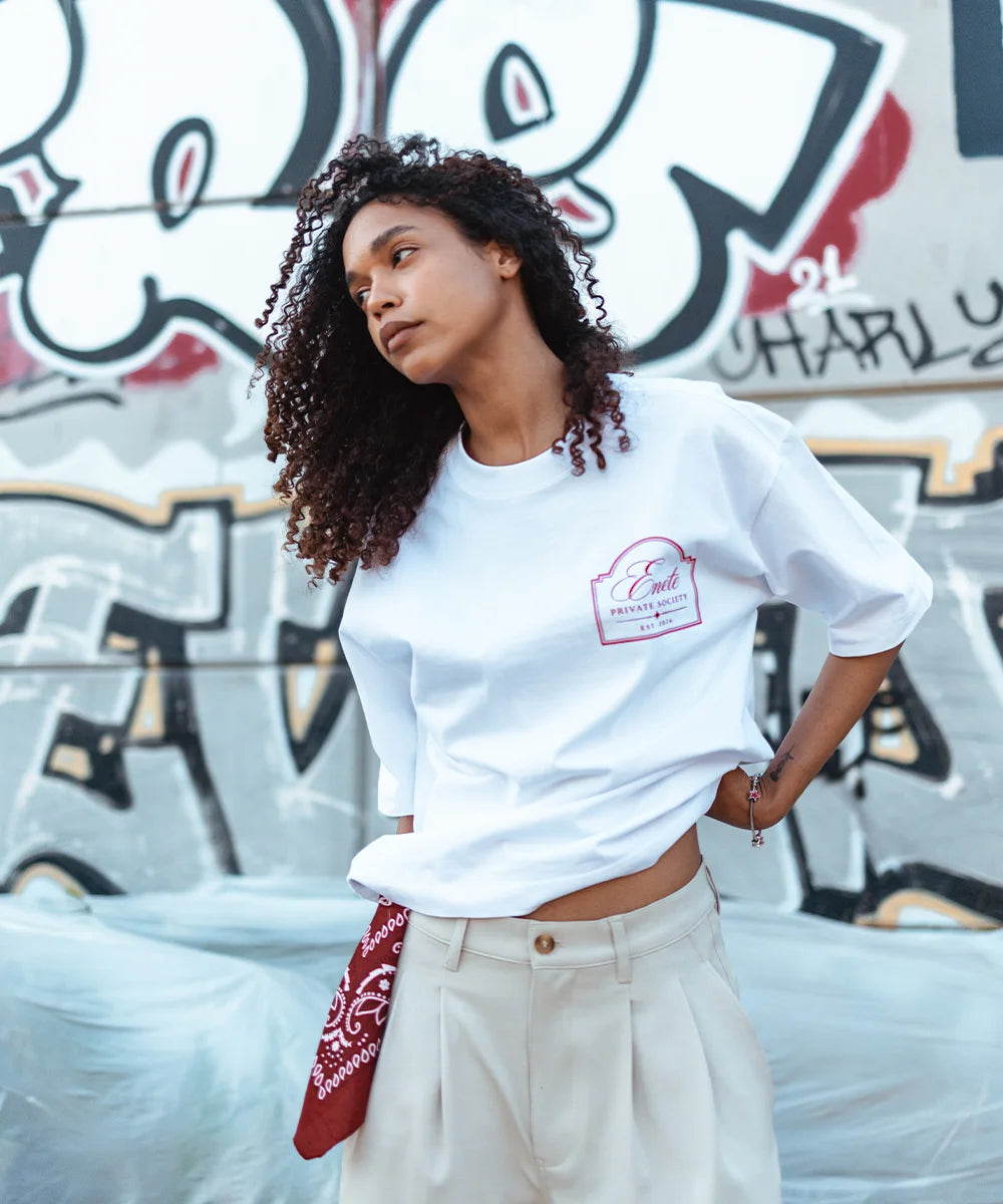 ENETE Private Society - blanca – Short Sleeve Boxy - Daily Garments
