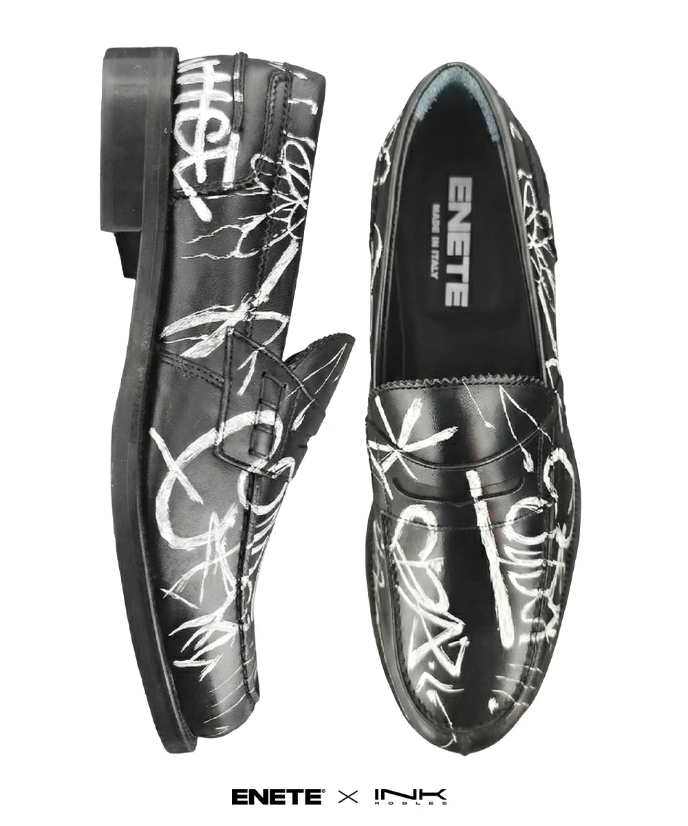 Mocasines Negros ENETE - Tattooed Leather - Edición Graffiti